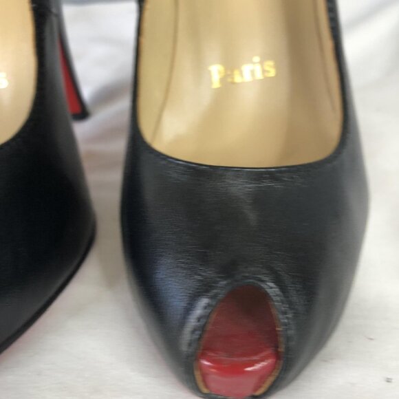 Christian Louboutin Shoes Womens Size 35 Black Peep Toe Pumps Red Sole Italy - Picture 16 of 16